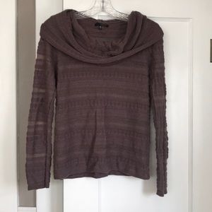 Purple scoop neck cowl sweater with sheer elements